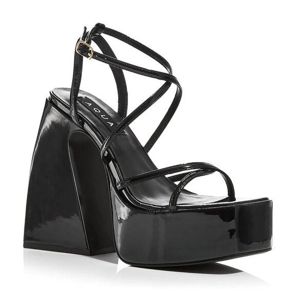 Aqua Chance Strappy Open Toe Platform Block Heels Black Size 8 (MSRP $118) - Picture 1 of 10